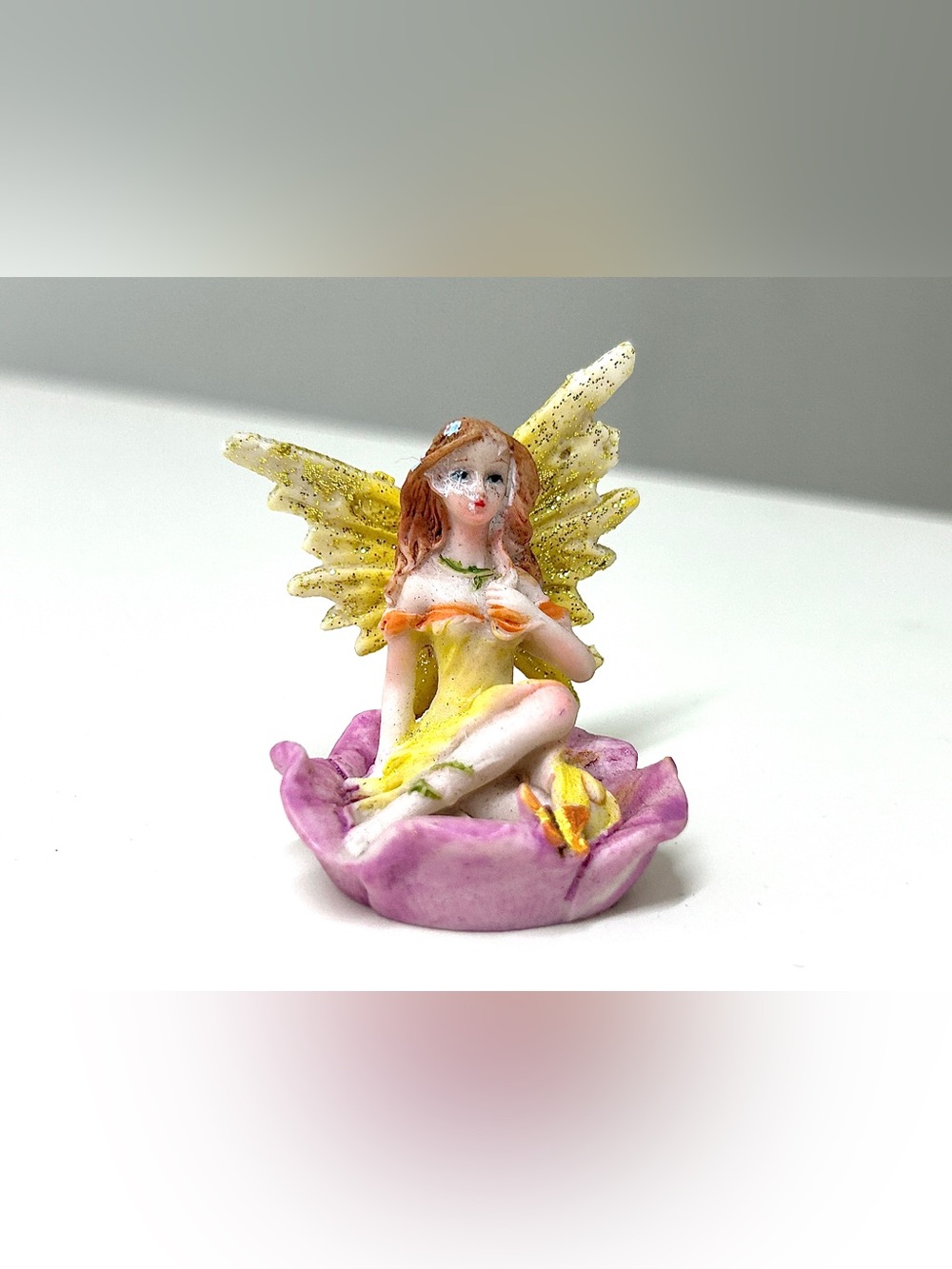 Sculpted Resin Composite Pearl Sparkling Glittered Winged Female Faerie Figurine